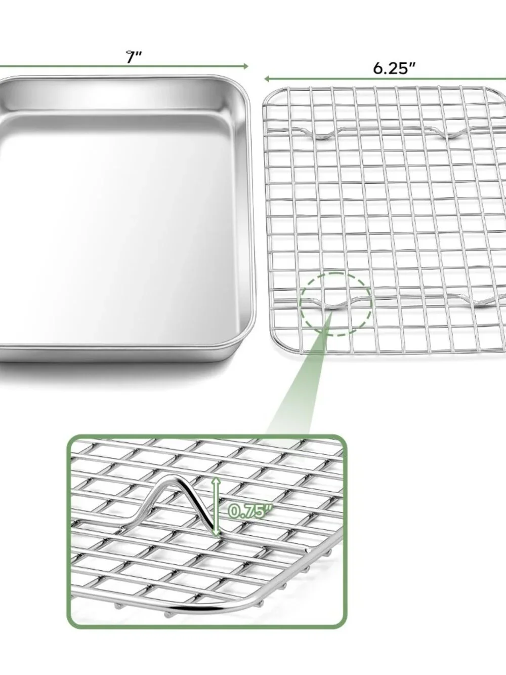 TeamFar Toaster Oven Pan with Rack Set, 9 x 7 x 1 Stainless Steel Compact Toaste